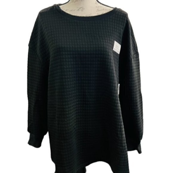 🛍️2 for $25 Sale🛍️ Black Waffle Square Crew Neck Sweatshirt 1X Cozy - Picture 9 of 14